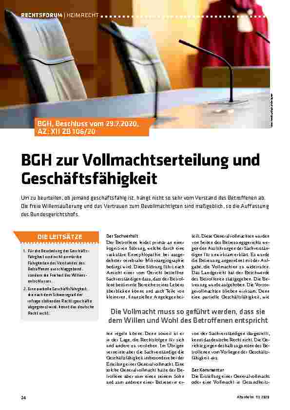 Vorschauseite 1: BGH zur Vollmachtserteilung und Geschäftsfähigkeit
