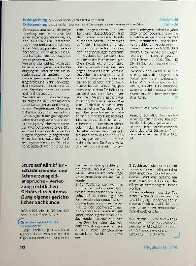 Vorschauseite 1: Sturz auf Klinikflur - Schadensersatzund Schmerzensgeldansprüche - Verletzung rechtlichen Gehörs durch Anmaßung eigener gerichtlicher Sachkunde