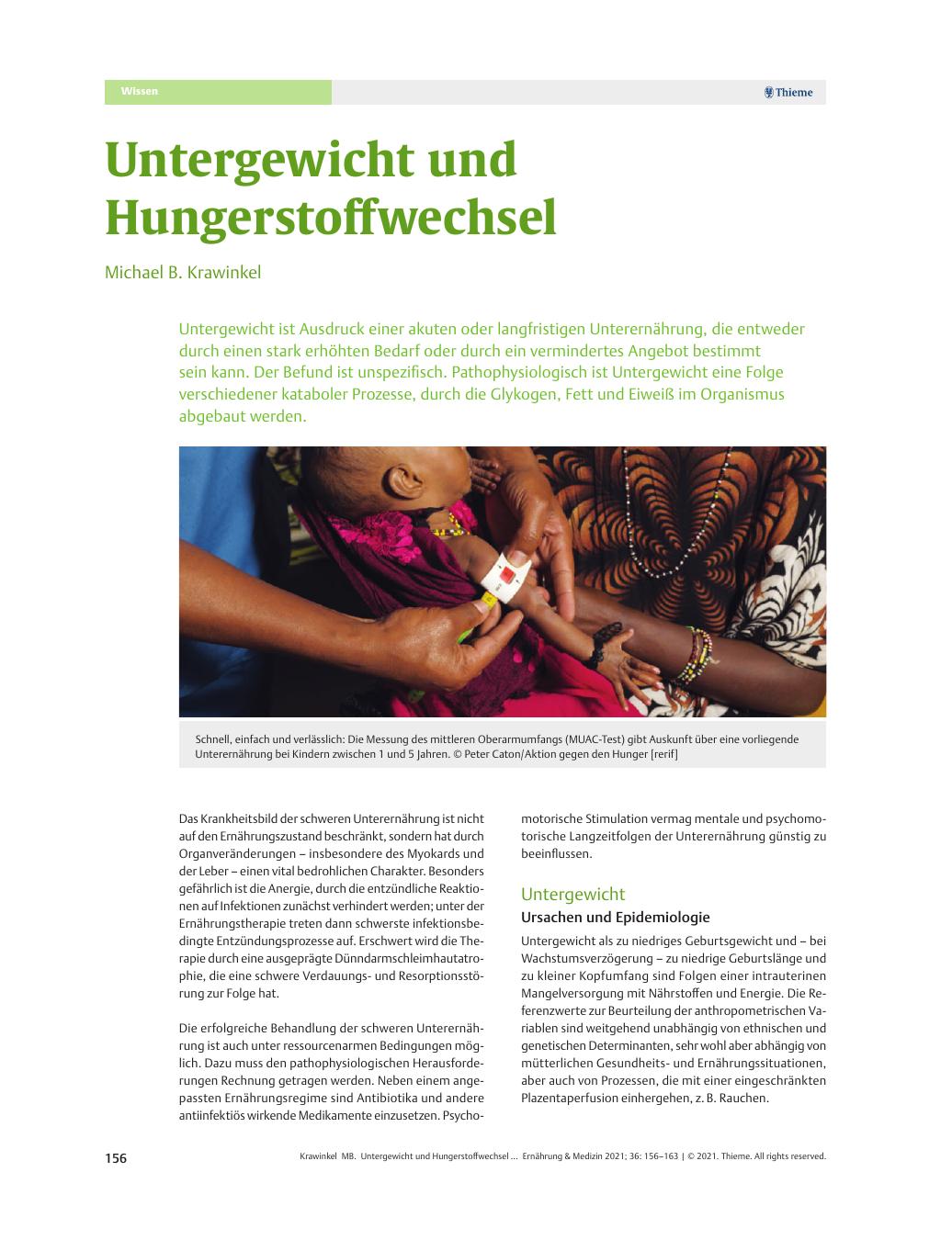 Vorschauseite 1: Untergewicht und Hungerstoffwechsel
