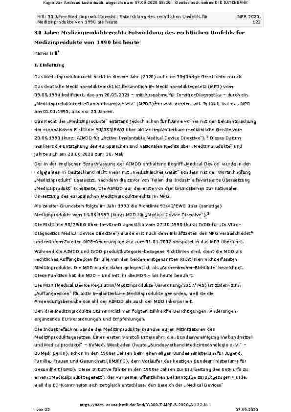 Vorschauseite 1: 30 Jahre Medizinprodukterecht: Entwicklung des rechtlichen Umfelds für Medizinprodukte von 1990 bis heute