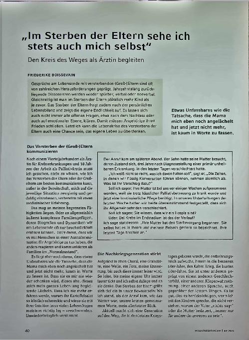 Vorschauseite 1: "Im Sterben der Eltern sehe ich stets auch mich selbst." Den Kreis des Weges als Ärztin begleiten.