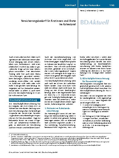 Vorschauseite 1: Versicherungsbedarf für Ärztinnen und Ärzte im Ruhestand