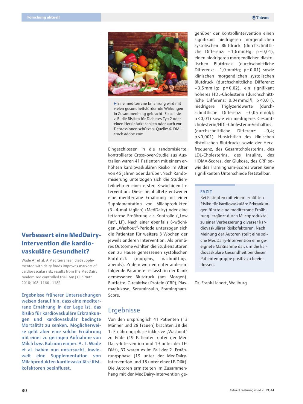 Vorschauseite 1: Verbessert eine MedDairy-Intervention die kardiovaskuläre Gesundheit?