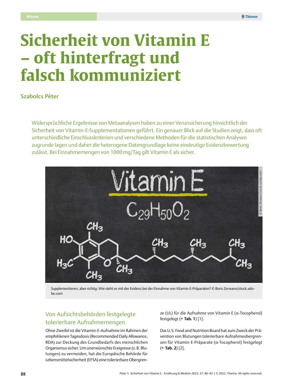 Vorschauseite 1: Sicherheit von Vitamin E – oft hinterfragt und falsch kommuniziert