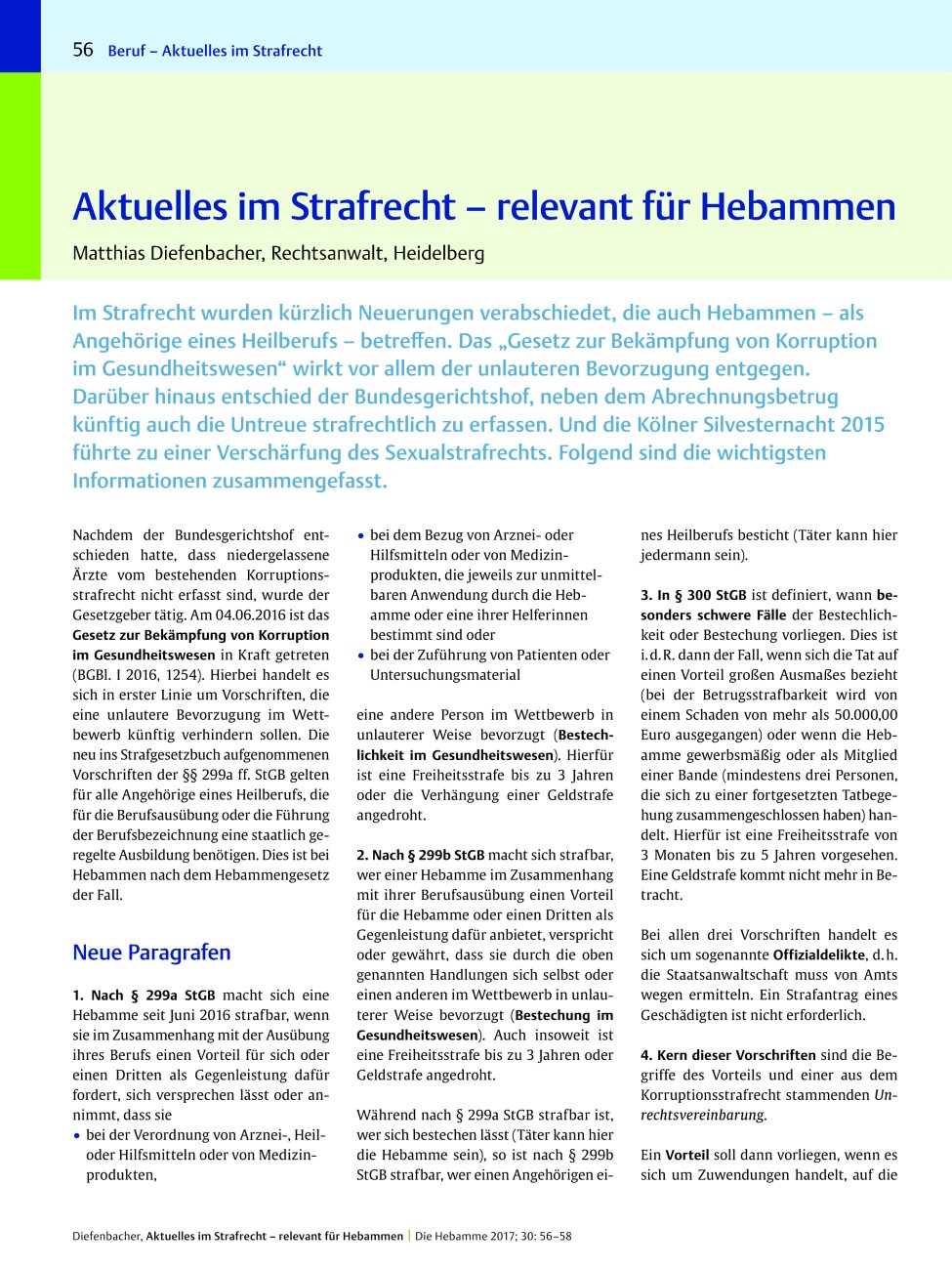 Vorschauseite 1: Aktuelles im Strafrecht ? relevant für Hebammen