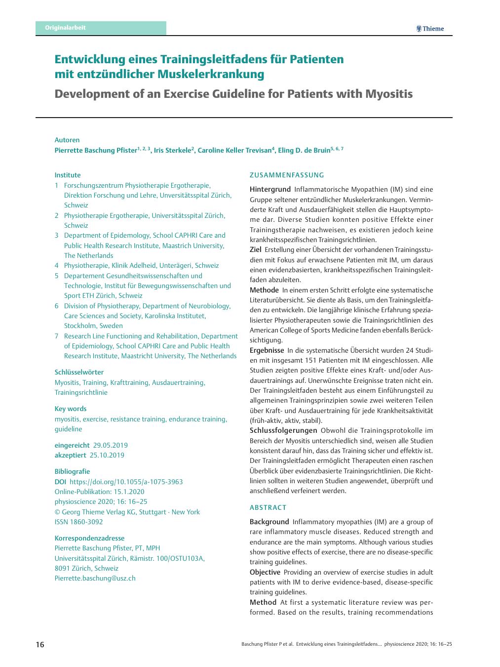 Vorschauseite 1: Entwicklung eines Trainingsleitfadens für Patienten mit entzündlicher Muskelerkrankung