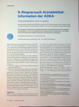 Vorschauseite 1: 9. Ringversuch Arzneimittelinformation der ADKA