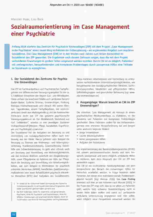Vorschauseite 1: Sozialraumorientierung im Case Management einer Psychiatrie