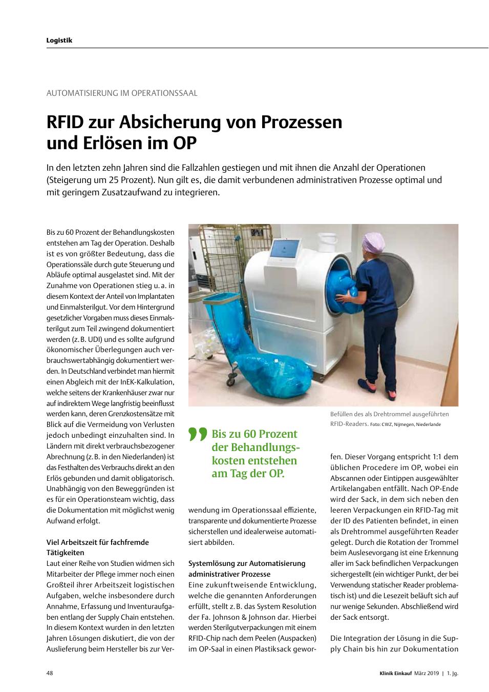 Vorschauseite 1: Automatisierung im Operationssaal: RFID zur Absicherung von Prozessen und Erlösen im OP
