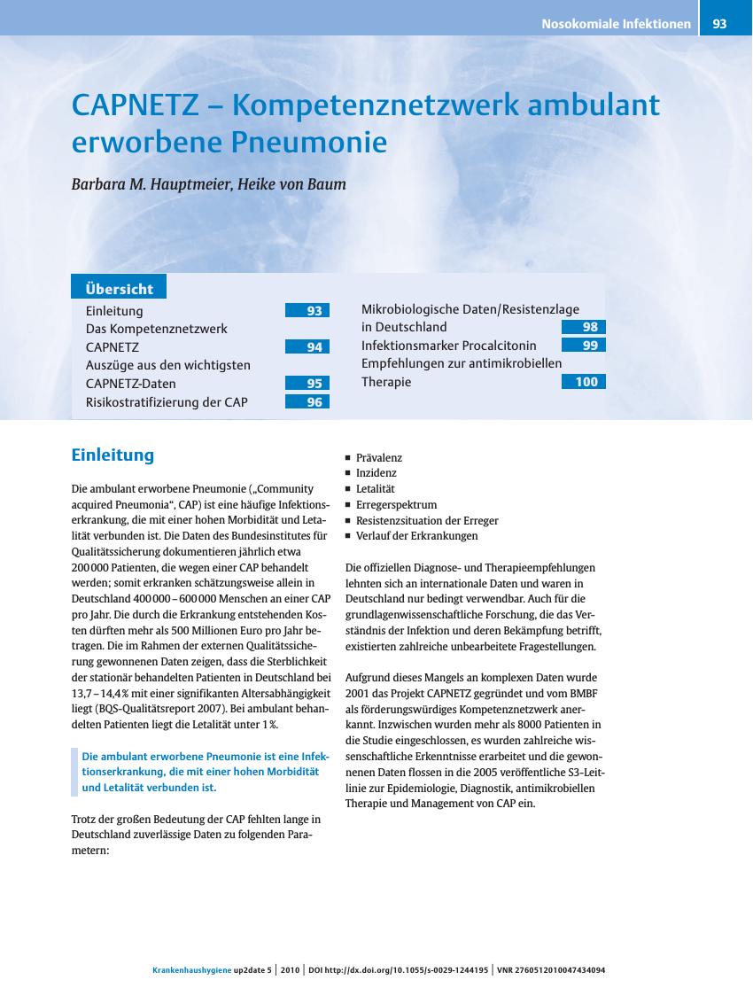 Vorschauseite 1: CAPNETZ – Kompetenznetzwerk ambulant erworbene Pneumonie