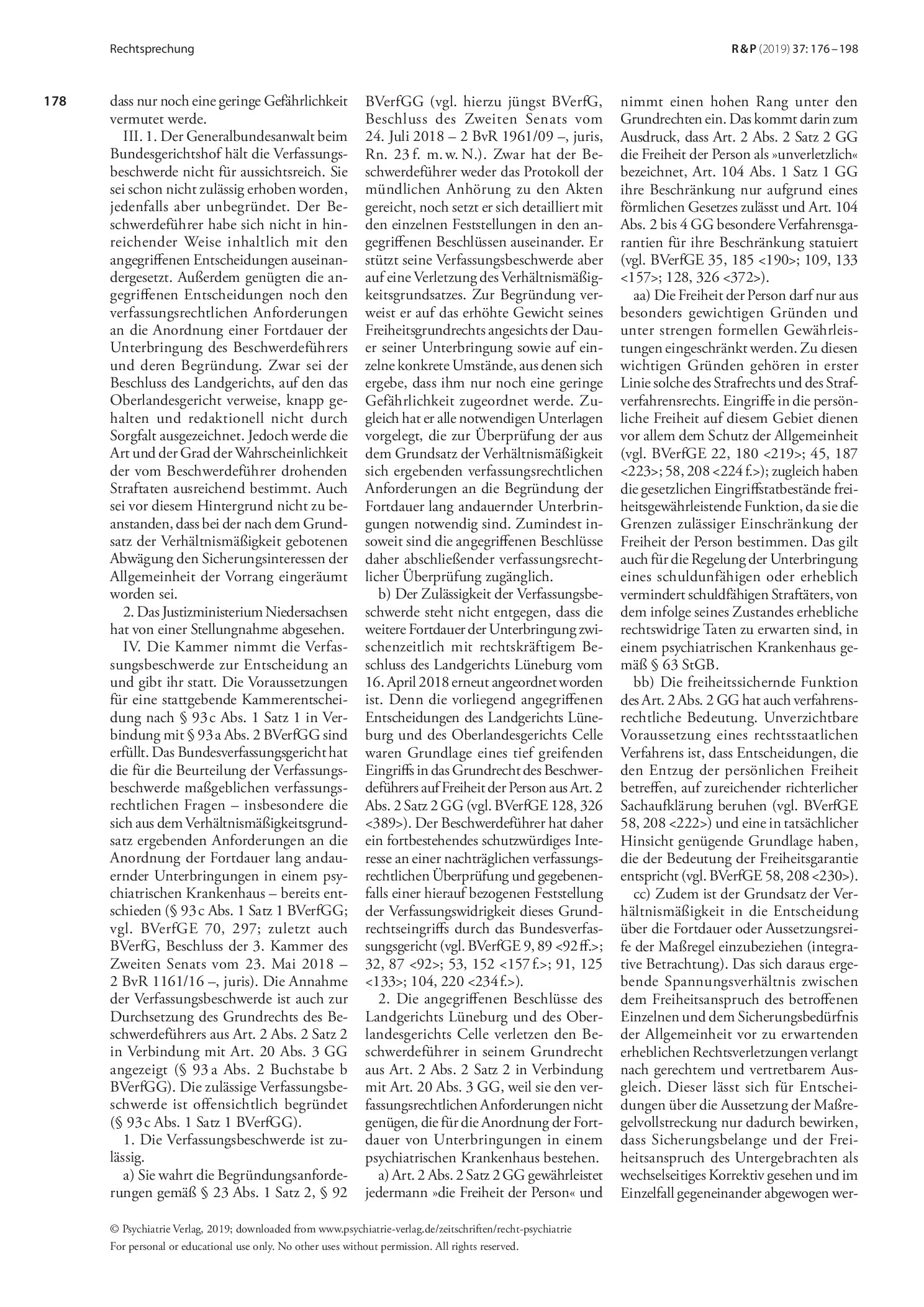 Vorschauseite 2: Anordnung der Fortdauer der Unterbringung in einem psychiatrischen Krankenhaus; Begründungsdefizite