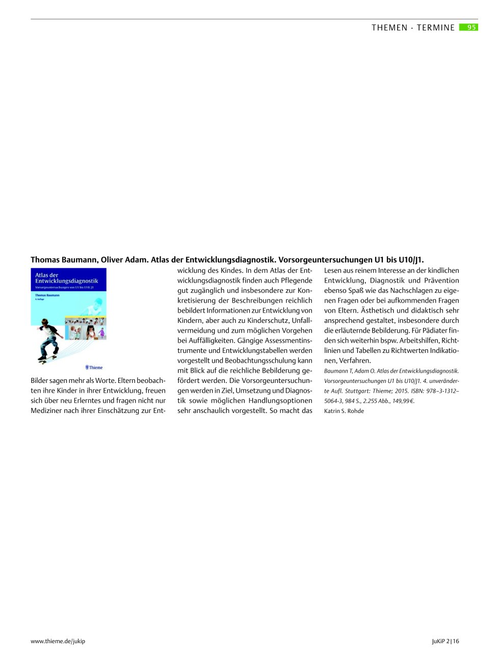 Vorschauseite 1: Für Sie gelesen: Thomas Baumann, Oliver Adam. Atlas der Entwicklungsdiagnostik. Vorsorgeuntersuchungen U1 bis U10/J1.