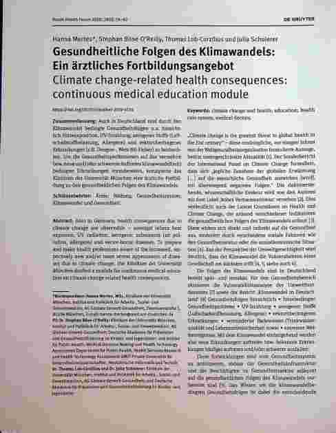 Vorschauseite 1: Gesundheitliche Folgen des Klimawandels: Ein ärztliches Fortbildungsangebot