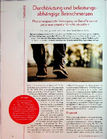 Vorschauseite 1: Durchblutung und belastungsabhängige Beinschmerzen. Physiotherapeutische Versorgung von Betroffenen mit peripherer arterieller Verschlusskrankheit.