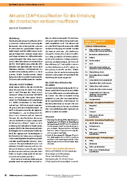 Vorschauseite 1: Aktuelle CEAPKlassifikation für die Einteilung der chronischen venösen Insuffizienz
