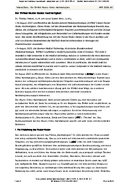 Vorschauseite 1: Der BVMed Muster-Kodex Nachhaltigkeit
