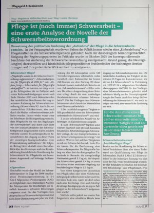 Vorschauseite 2: Pflege ist (noch immer) Schwerarbeit - eine erste Analyse der NovellederJB Schwerarbeitsverordnung