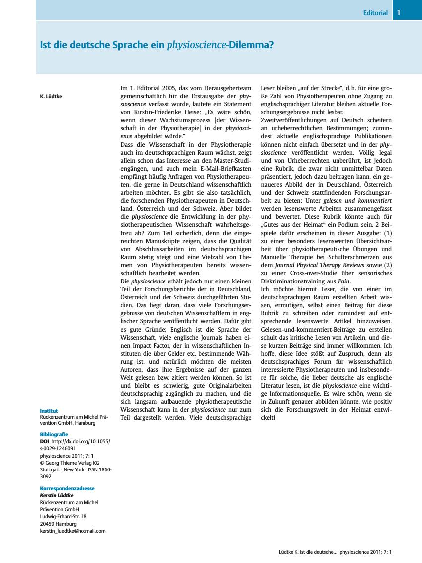 Vorschauseite 1: Ist die deutsche Sprache ein physioscience-Dilemma?