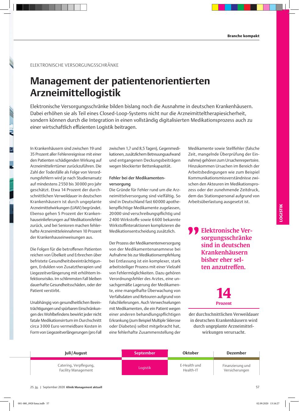 Vorschauseite 1: Elektronische Versorgungsschränke: Management der patientenorientierten Arzneimittellogistik