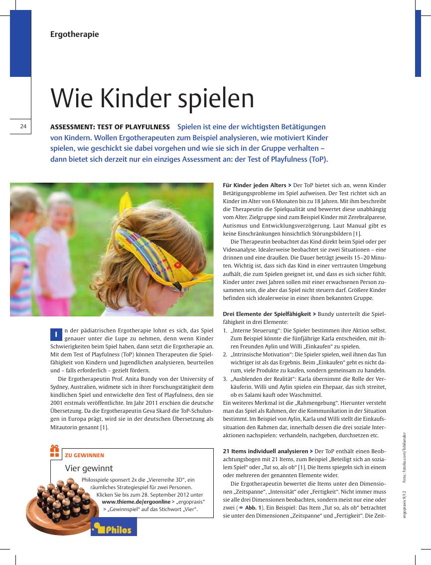 Vorschauseite 1: Assessment: Test of Playfulness ? Wie Kinder spielen