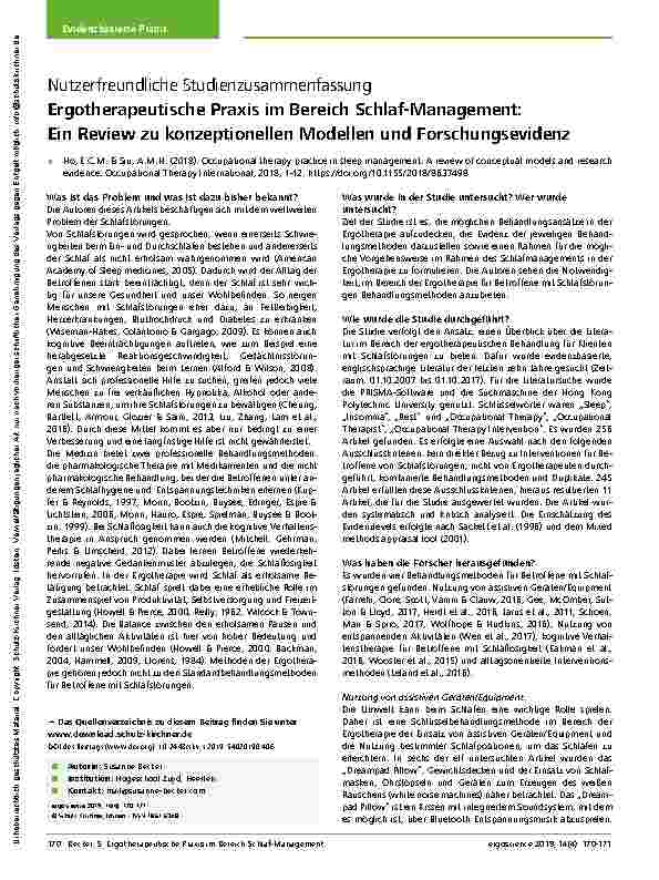 Vorschauseite 1: Nutzerfreundliche Studienzusammenfassung Ergotherapeutische Praxis im Bereich Schlaf-Management: Ein Review zu konzeptionellen Modellen und Forschungsevidenz