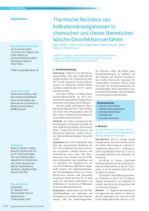 Vorschauseite 1: Thermische Resistenz von Indikatormikroorganismen in chemischen und chemo-thermischen Wäsche-Desinfektionsverfahren