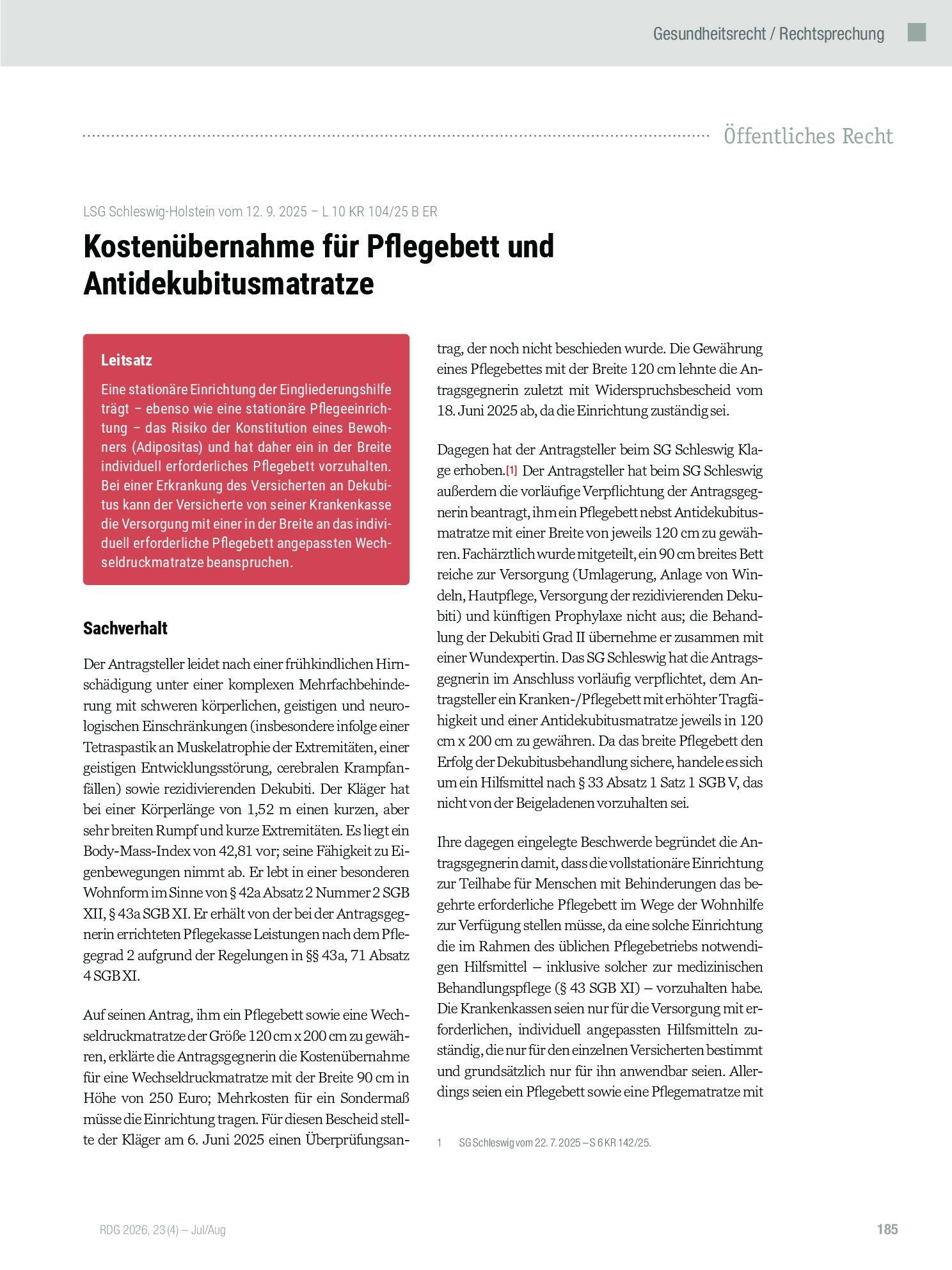 Vorschauseite 1: Kostenübernahme für Pflegebett und Antidekubitusmatratze