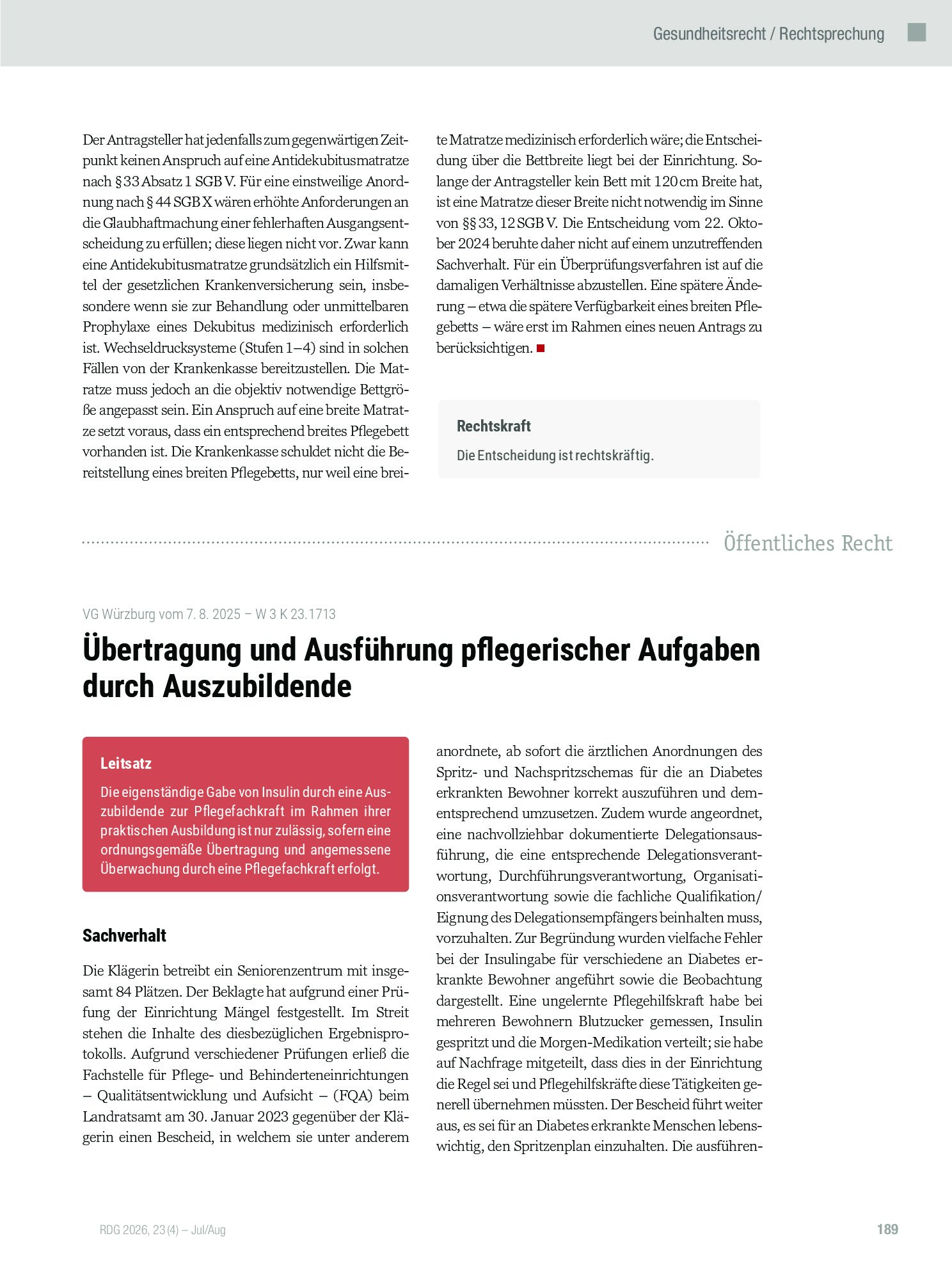 Vorschauseite 5: Kostenübernahme für Pflegebett und Antidekubitusmatratze
