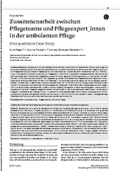 Vorschauseite 1: Zusammenarbeit zwischen Pflegeteams und Pflegeexpert_innen in der ambulanten Pflege