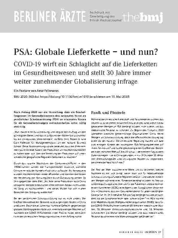 Vorschauseite 1: PSA: Globale Lieferkette – und nun? COVID-19 wirft ein Schlaglicht auf die Lieferketten im Gesundheitswesen und stellt 30 Jahre immer weiter zunehmender Globalisierung infrage.