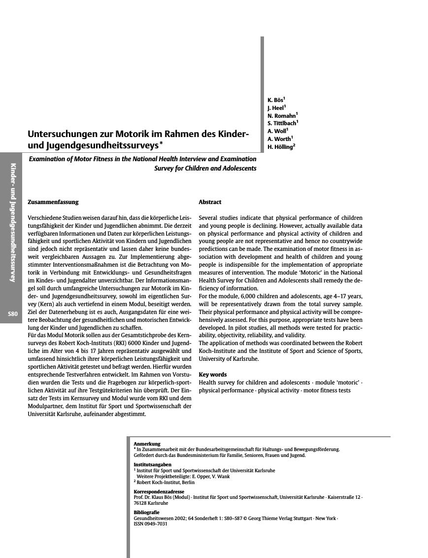 Vorschauseite 1: Untersuchungen zur Motorik im Rahmen des Kinderund Jugendgesundheitssurveys