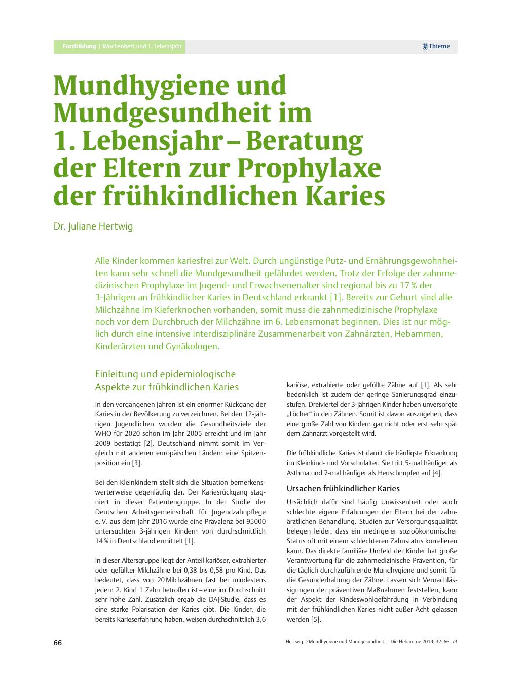 Vorschauseite 1: Mundhygiene und Mundgesundheit im 1. Lebensjahr – Beratung der Eltern zur Prophylaxe der frühkindlichen Karies