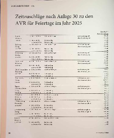 Vorschauseite 3: Zeitzuschläge nach Anlage 6 a zu den AVR im Jahr 2025