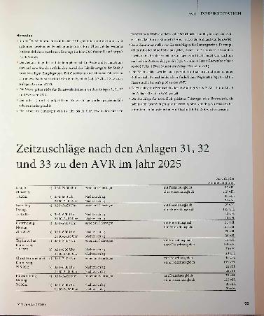 Vorschauseite 4: Zeitzuschläge nach Anlage 6 a zu den AVR im Jahr 2025