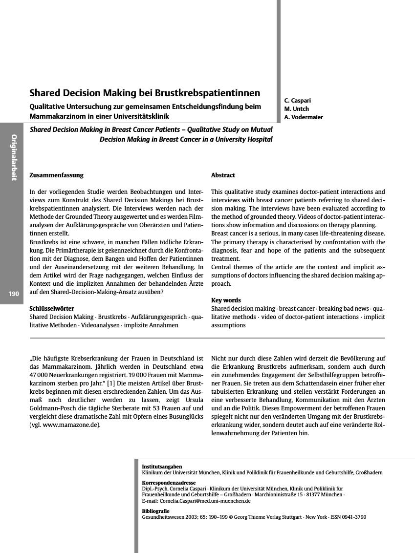 Vorschauseite 1: Shared Decision Making bei Brustkrebspatientinnen