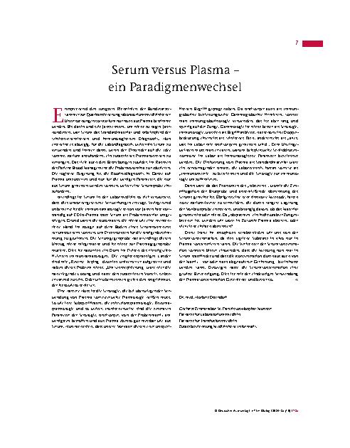 Vorschauseite 1: Serum versus Plasma – ein Paradigmenwechsel