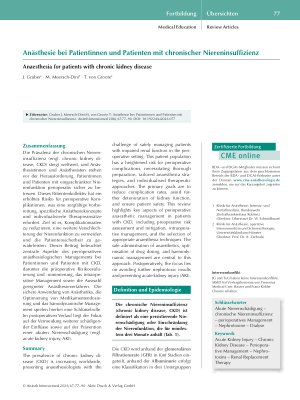 Vorschauseite 1: Anästhesie bei Patientinnen und Patienten mit chronischer Niereninsuffizienz