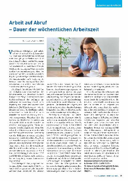Vorschauseite 1: Arbeit auf Abruf – Dauer der wöchentlichen Arbeitszeit