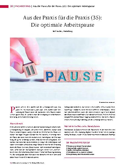 Vorschauseite 1: Aus der Praxis für die Praxis (35): Die optimale Arbeitspause
