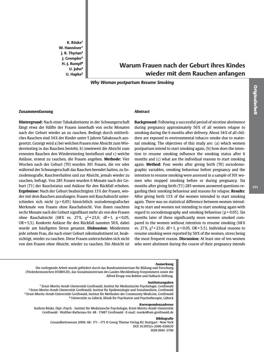 Vorschauseite 1: Warum Frauen nach der Geburt ihres Kindes wieder mit dem Rauchen anfangen