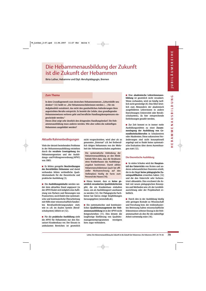 Vorschauseite 1: Die Hebammenausbildung der Zukunft ist die Zukunft der Hebammen