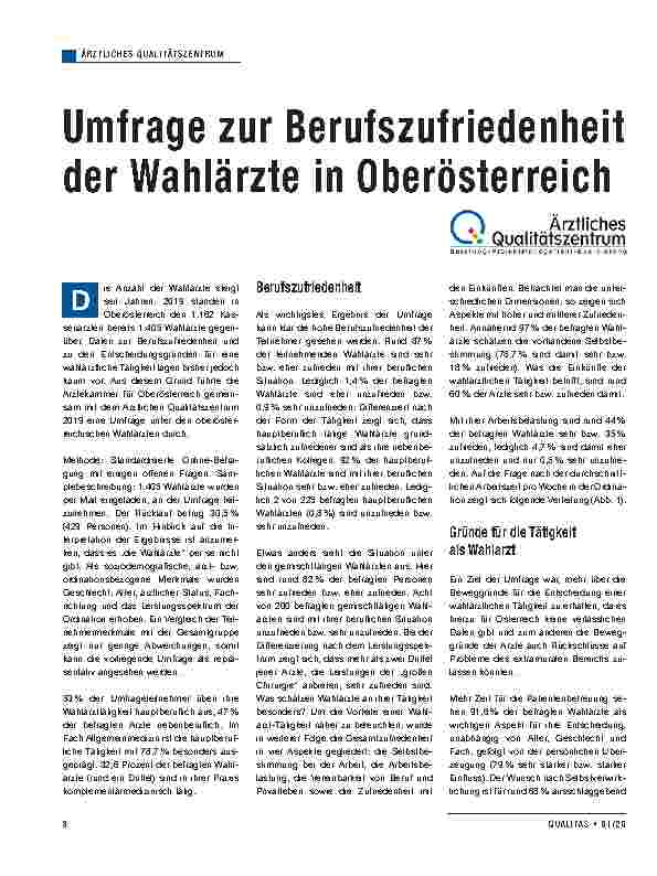 Vorschauseite 1: Umfrage zur Berufszufriedenheit der Wahlärzte in Oberösterreich