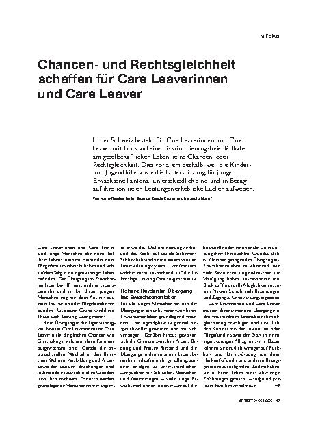 Vorschauseite 1: Chancenund Rechtsgleichheit schaffen für Care Leaverinnen und Care Leaver