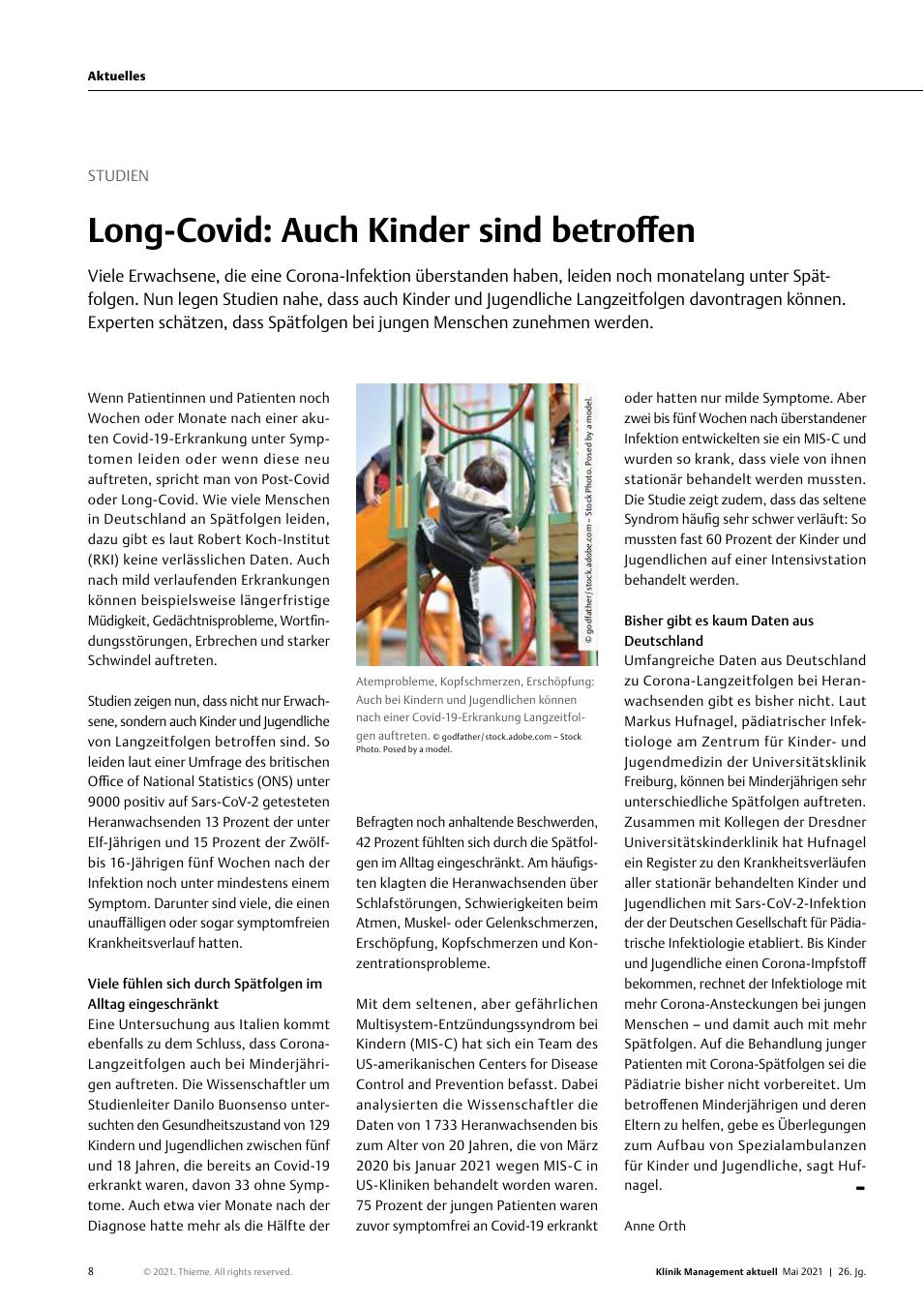 Vorschauseite 1: Studien: Long-Covid: Auch Kinder sind betroffen