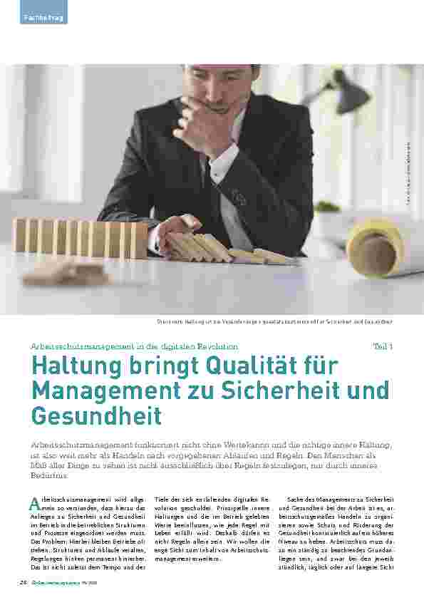 Vorschauseite 1: Arbeitsschutzmanagement in der digitalen Revolution Teil 1: Haltung bringt Qualität für Management zur Sicherheit und Gesundheit.