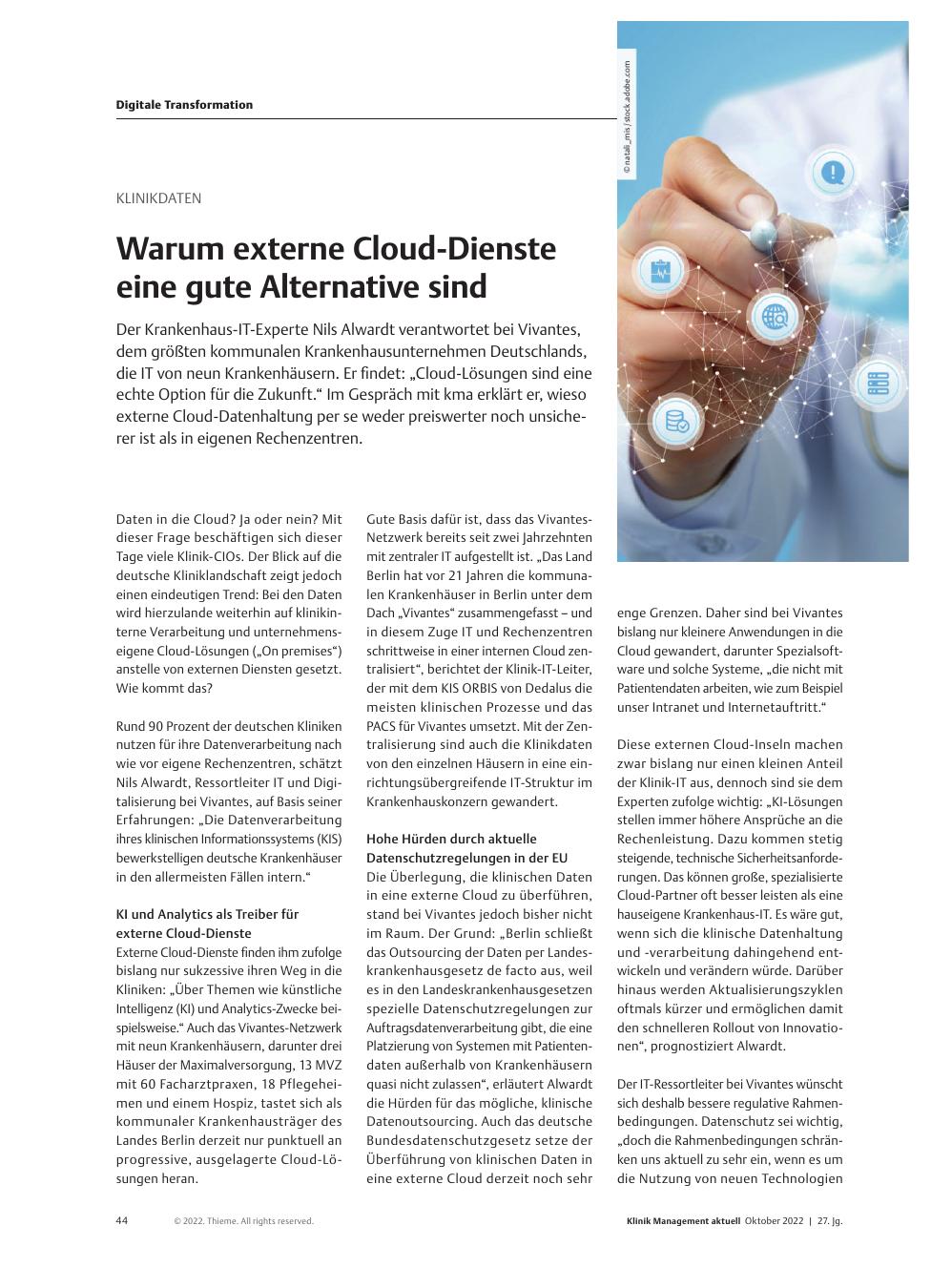 Vorschauseite 1: Klinikdaten: Warum externe Cloud-Dienste eine gute Alternative sind