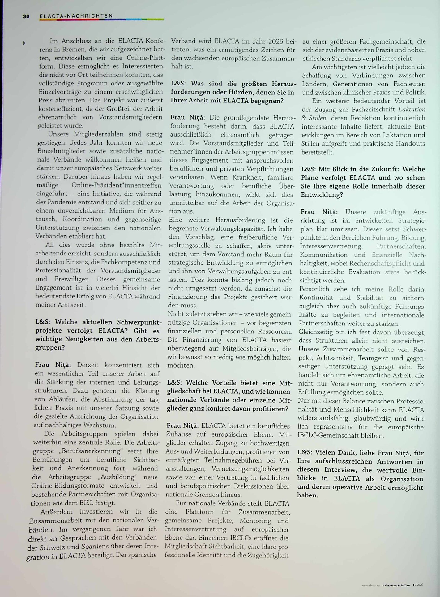 Vorschauseite 2: Interview mit Mihaela Nita, Präsidentin von ELACTA
