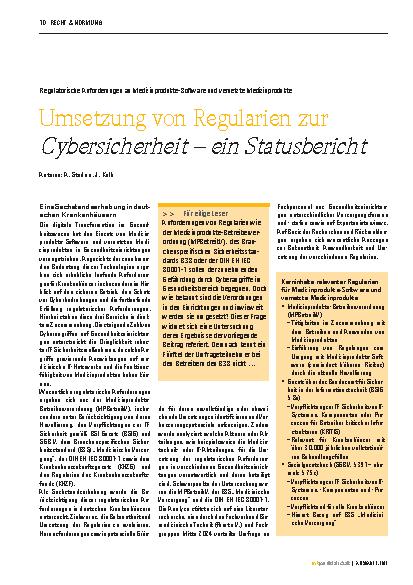 Vorschauseite 1: Umsetzung von Regularien zur Cybersicherheit – ein Statusbericht