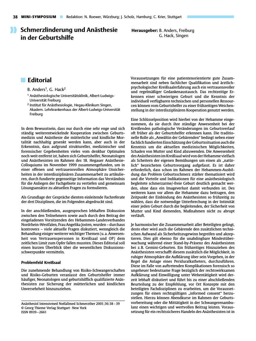 Vorschauseite 1: Spinalanästhesie zur Sectio caesarea