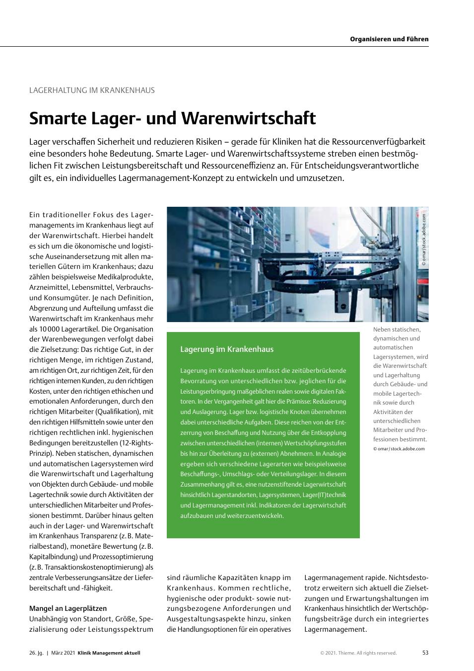 Vorschauseite 1: Lagerhaltung im Krankenhaus: Smarte Lagerund Warenwirtschaft